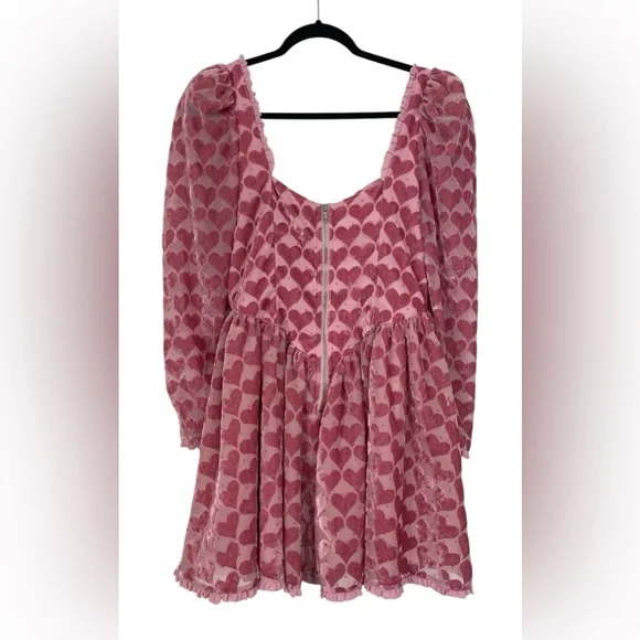 For Love And Lemons Pink Heart Pattern Mini Dress - Picture 12 of 14
